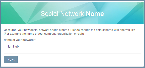 Humhub social network installation - enter website name